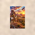 Desert Rider Monument Valley — 24x36 in art print poster, premium luster paper with a white border; poster shown straight on against a warm wall.