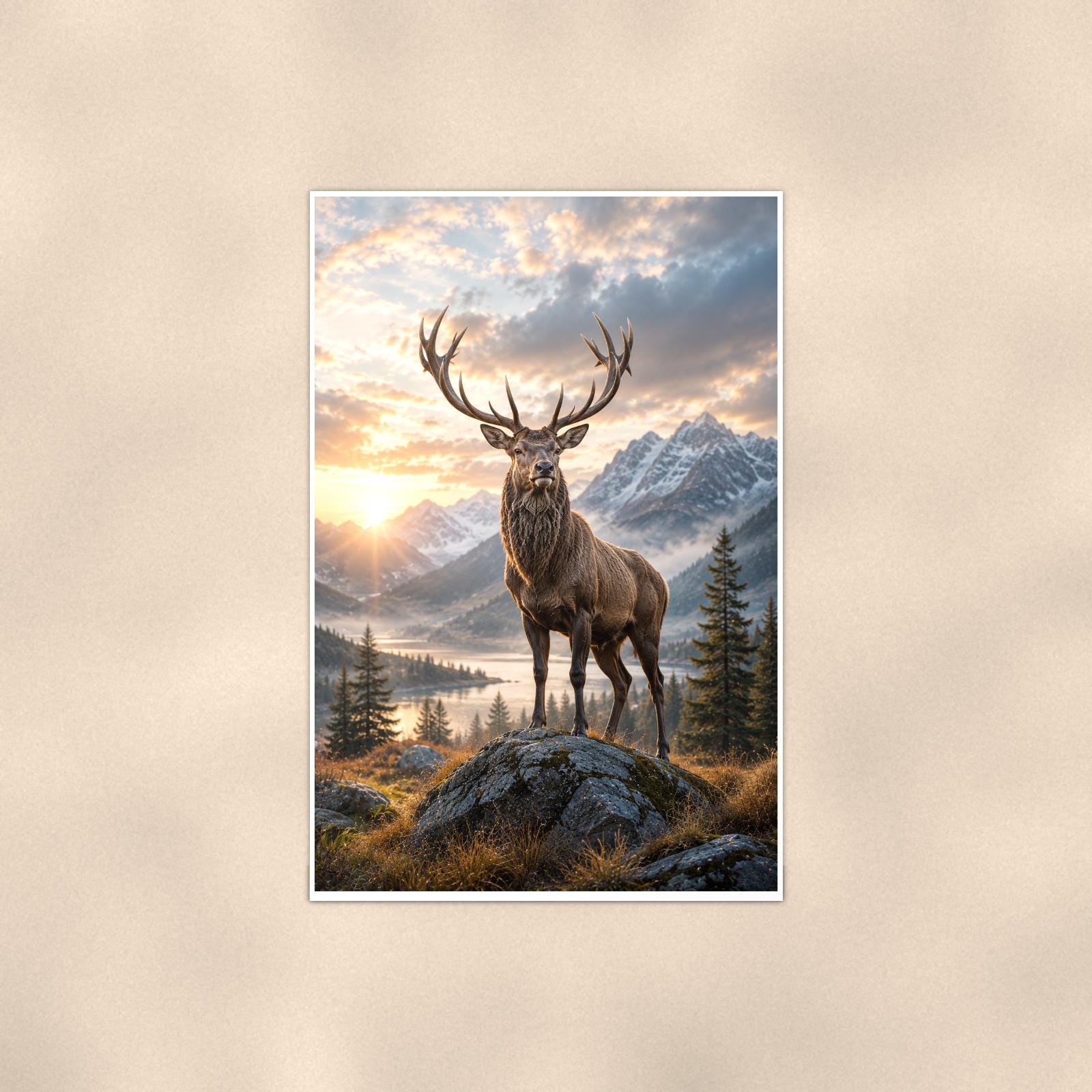 Elk Mountain Morning — 24x36 in art print poster, premium luster paper with a white border; poster shown straight on against a warm wall.