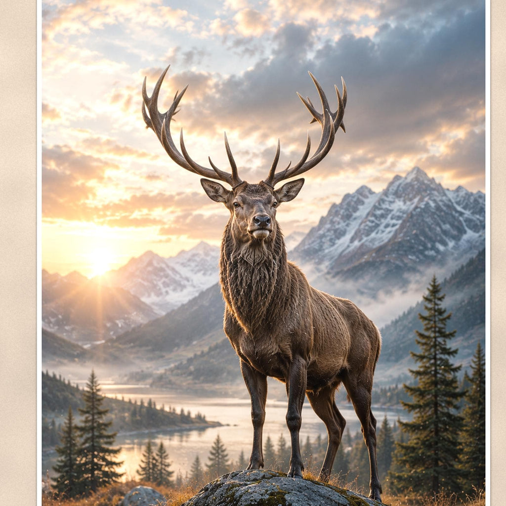 Elk Mountain Morning — 24x36 in art print poster, premium luster paper with a white border; close-up framed on the main subject of the artwork, paper surface visible.