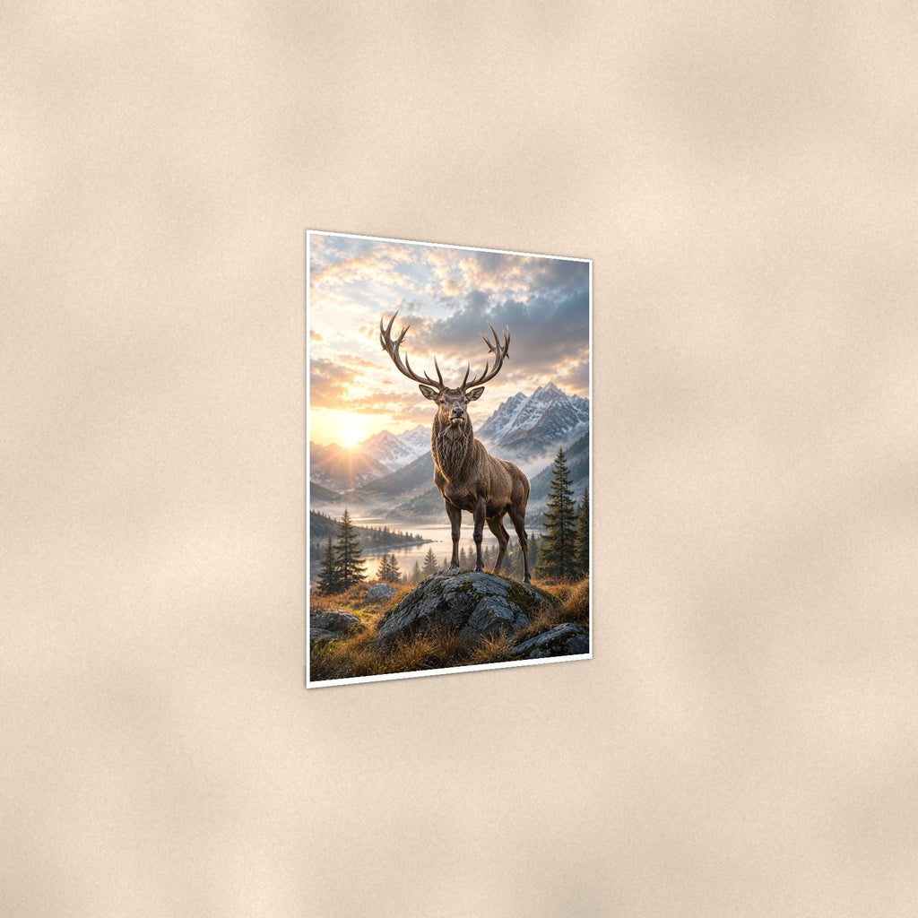 Elk Mountain Morning — 24x36 in art print poster, premium luster paper with a white border; gentle three-quarter angle on a warm wall, showing the flat paper edge.
