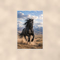 Black Stallion Run — 24x36 in art print poster, premium luster paper with a white border; poster shown straight on against a warm wall.