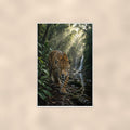 Jungle Jaguar Falls — 24x36 in art print poster, premium luster paper with a white border; poster shown straight on against a warm wall.