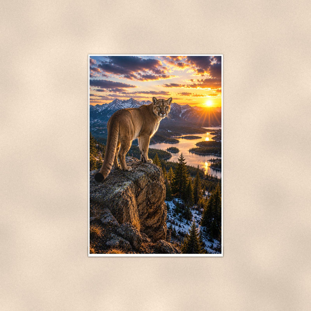 Cougar Overlook — 24x36 in art print poster, premium luster paper with a white border; poster shown straight on against a warm wall.