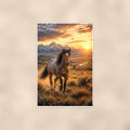 Sunset Stallion — 24x36 in art print poster, premium luster paper with a white border; poster shown straight on against a warm wall.