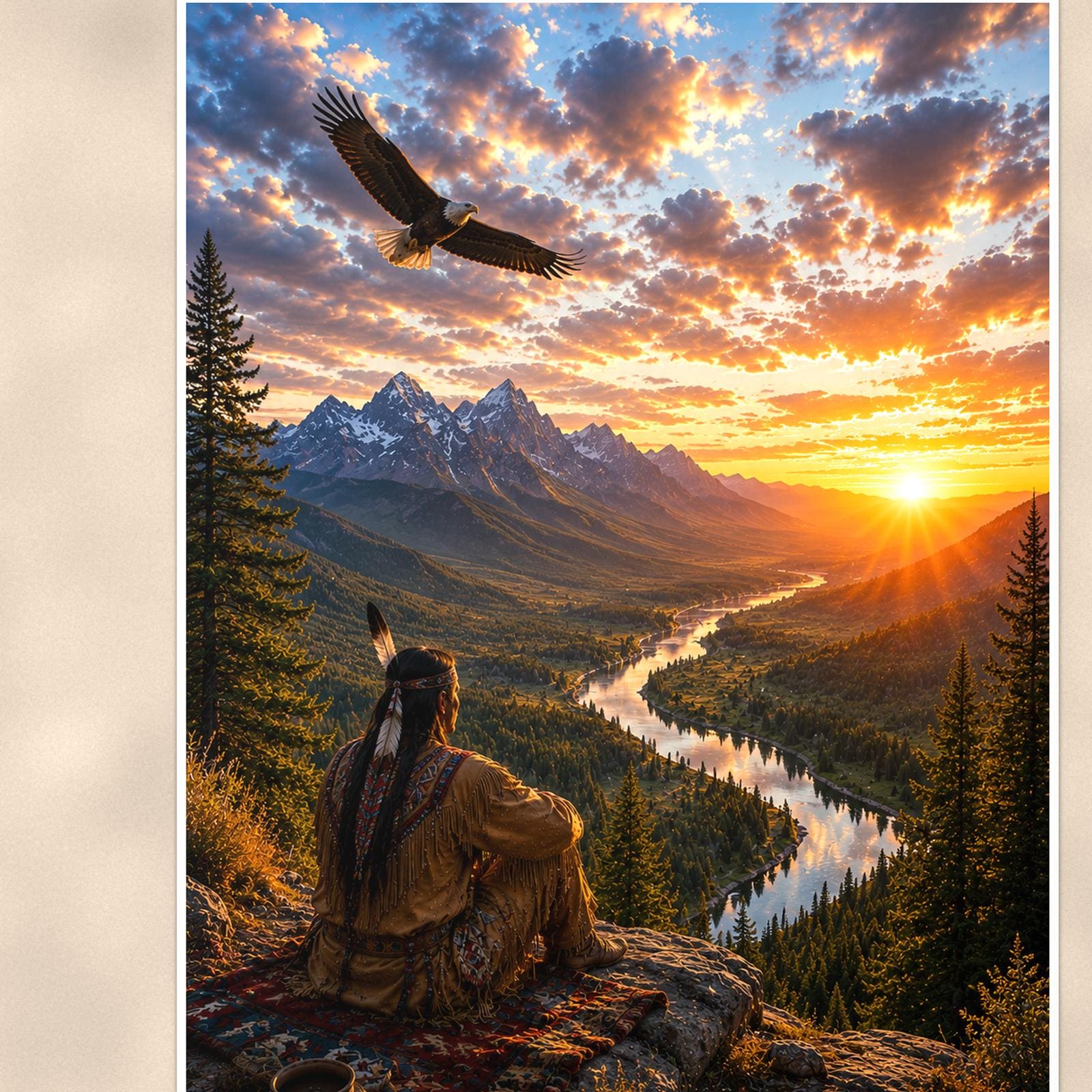 Eagle Canyon Sunrise — 24x36 in art print poster, premium luster paper with a white border; close-up framed on the main subject of the artwork, paper surface visible.