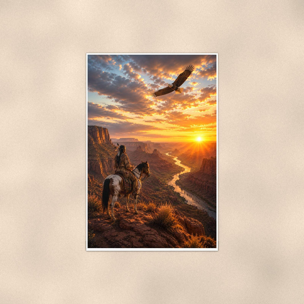 Eagle Canyon Sunset — 24x36 in art print poster, premium luster paper with a white border; poster shown straight on against a warm wall.