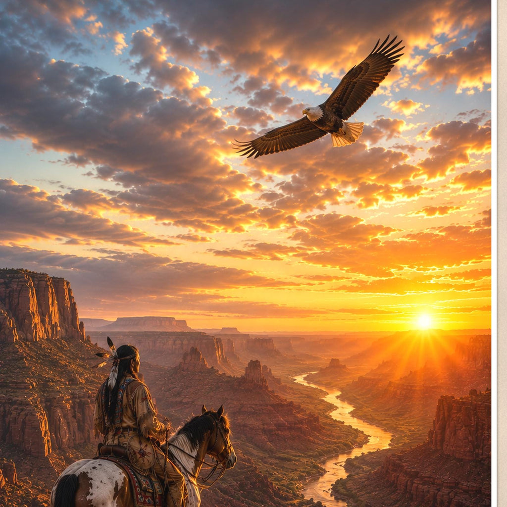 Eagle Canyon Sunset — 24x36 in art print poster, premium luster paper with a white border; close-up framed on the main subject of the artwork, paper surface visible.