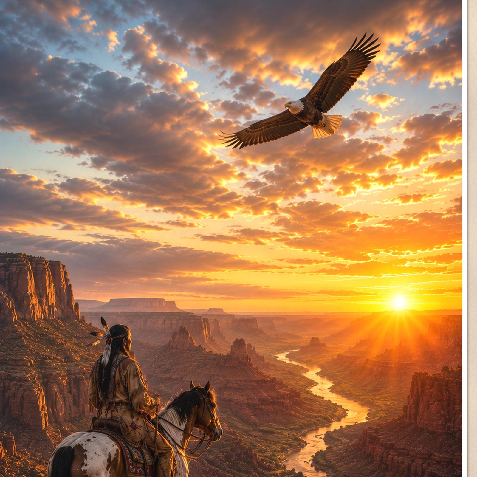 Eagle Canyon Sunset — 24x36 in art print poster, premium luster paper with a white border; close-up framed on the main subject of the artwork, paper surface visible.