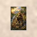 Bear Bicycle Ride — 24x36 in art print poster, premium luster paper with a white border; poster shown straight on against a warm wall.