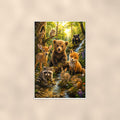 Woodland Animal Gathering — 24x36 in art print poster, premium luster paper with a white border; poster shown straight on against a warm wall.
