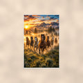 Horse Herd Morning — 24x36 in art print poster, premium luster paper with a white border; poster shown straight on against a warm wall.