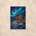Aurora Cabin — 24x36 in art print poster, premium luster paper with a white border; poster shown straight on against a warm wall.