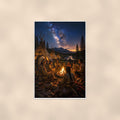 Starry Family Campfire — 24x36 in art print poster, premium luster paper with a white border; poster shown straight on against a warm wall.