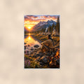 Mountain Lake Fishing — 24x36 in art print poster, premium luster paper with a white border; poster shown straight on against a warm wall.