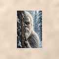Snowy Stare Yeti — 24x36 in art print poster, premium luster paper with a white border; poster shown straight on against a warm wall.