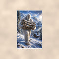 Firewood Yeti — 24x36 in art print poster, premium luster paper with a white border; poster shown straight on against a warm wall.
