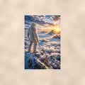 Ridge Sunset Yeti — 24x36 in art print poster, premium luster paper with a white border; poster shown straight on against a warm wall.