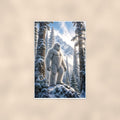 Sunburst Forest Yeti — 24x36 in art print poster, premium luster paper with a white border; poster shown straight on against a warm wall.