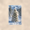 Tree Hug Yeti — 24x36 in art print poster, premium luster paper with a white border; poster shown straight on against a warm wall.