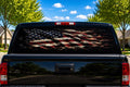 Distressed Flag on Black perforated rear-window decal installed on a pickup truck back glass