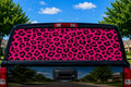 Pink Leopard Print perforated rear-window decal installed on a pickup truck back glass
