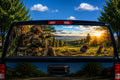 Fall Turkey Hunt perforated rear-window decal installed on a pickup truck back glass