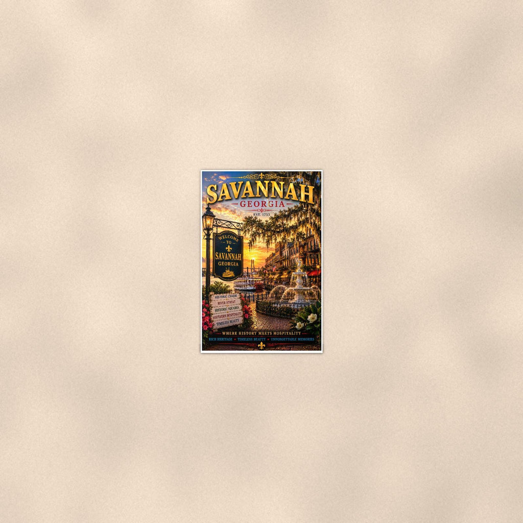 Savannah — 24x36 in art print poster, premium luster paper with a white border; poster seen from further back, at true 24x36 in scale on a warm wall.