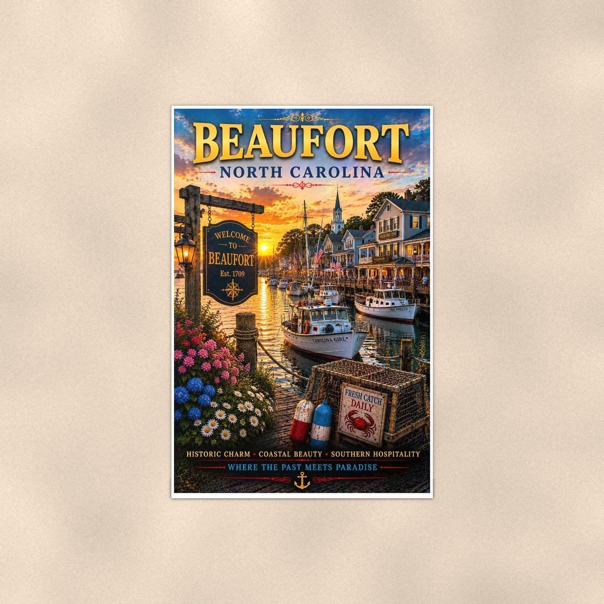Beaufort — 24x36 in art print poster, premium luster paper with a white border; poster shown straight on against a warm wall.
