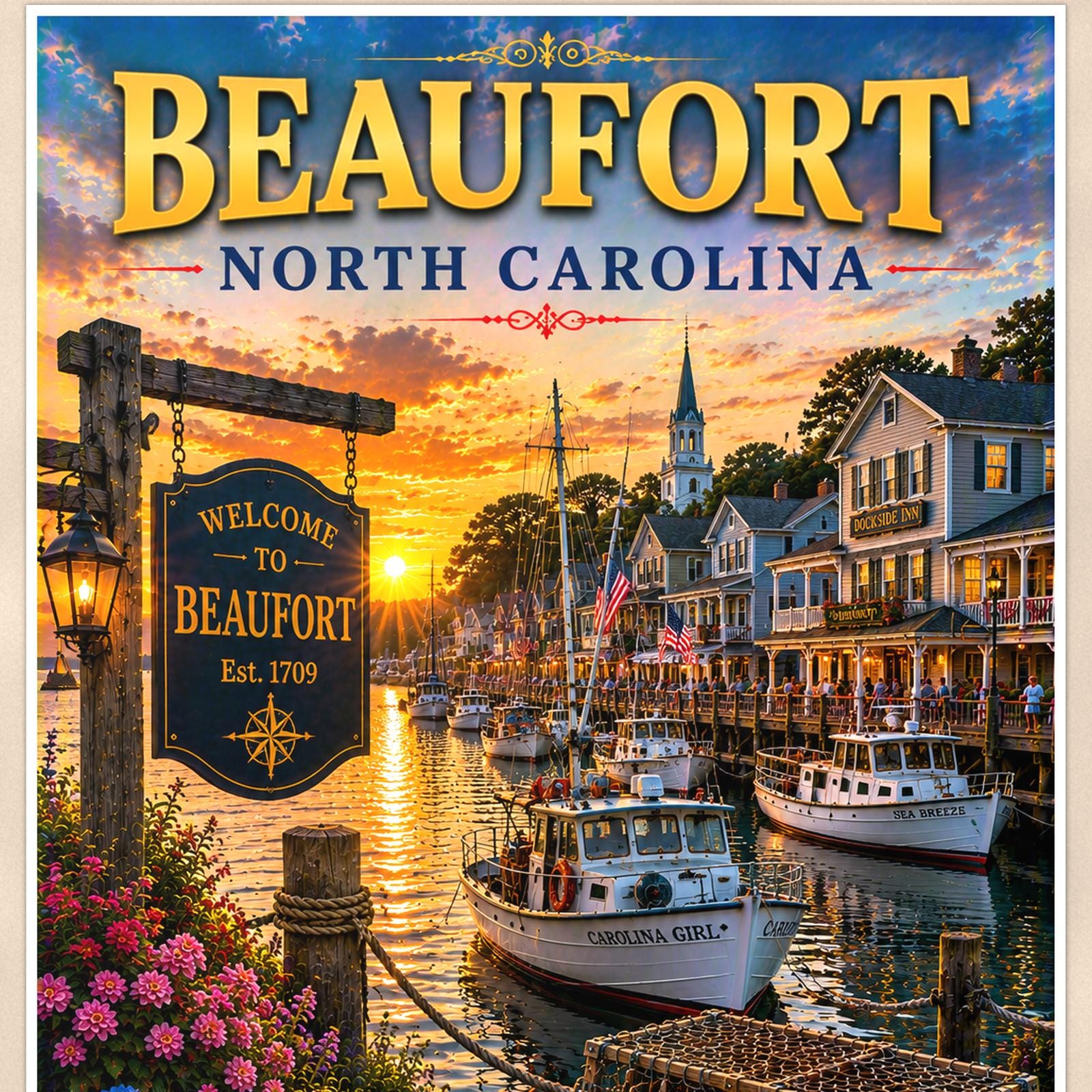 Beaufort — 24x36 in art print poster, premium luster paper with a white border; close-up framed on the main subject of the artwork, paper surface visible.