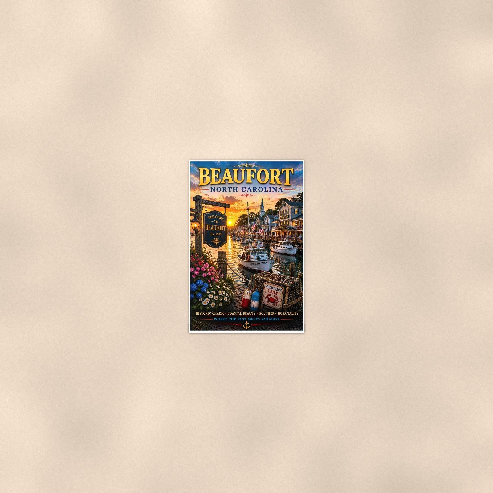 Beaufort — 24x36 in art print poster, premium luster paper with a white border; poster seen from further back, at true 24x36 in scale on a warm wall.
