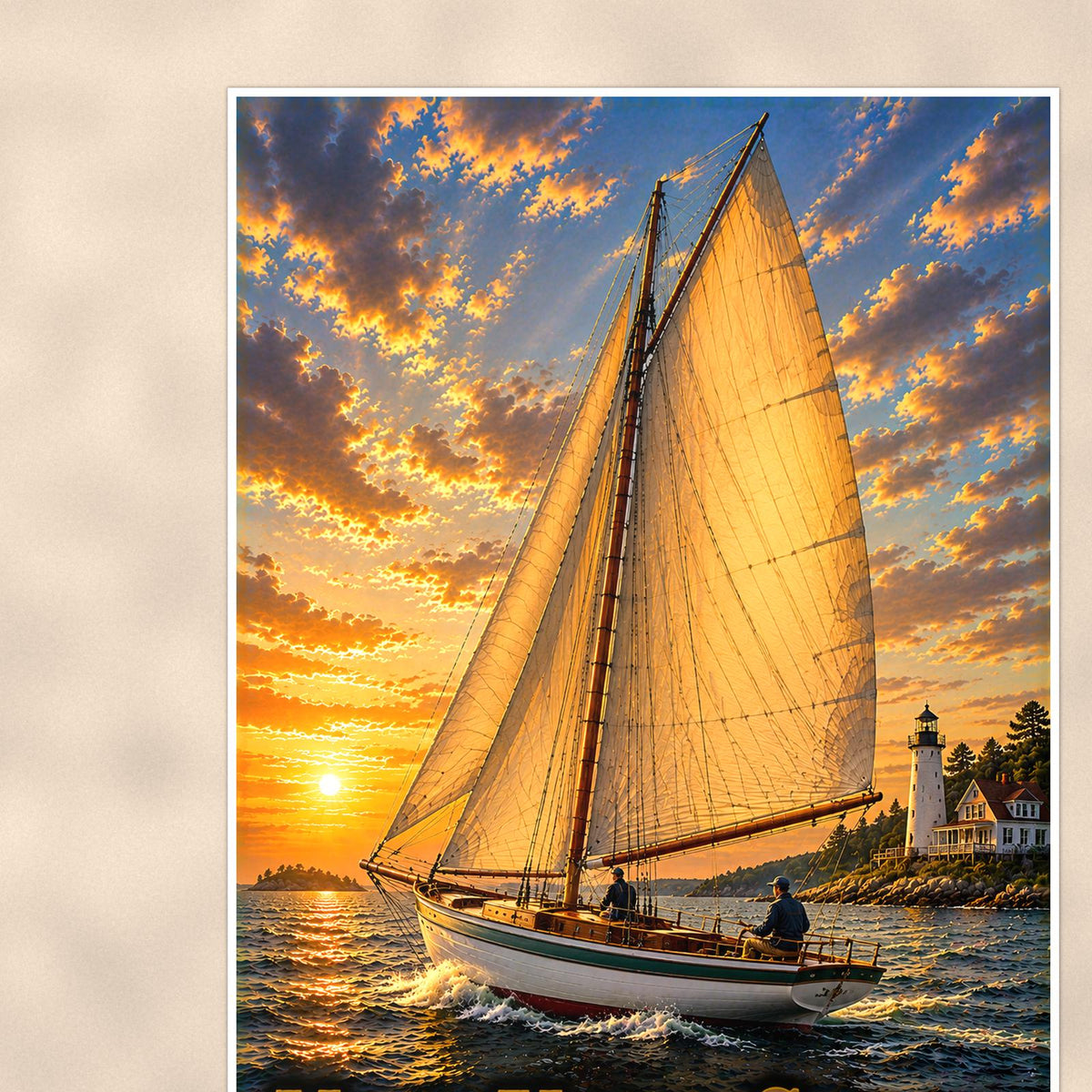 New York Sloop — 24x36 in art print poster, premium luster paper with a white border; close-up framed on the main subject of the artwork, paper surface visible.