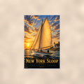New York Sloop — 24x36 in art print poster, premium luster paper with a white border; poster shown straight on against a warm wall.