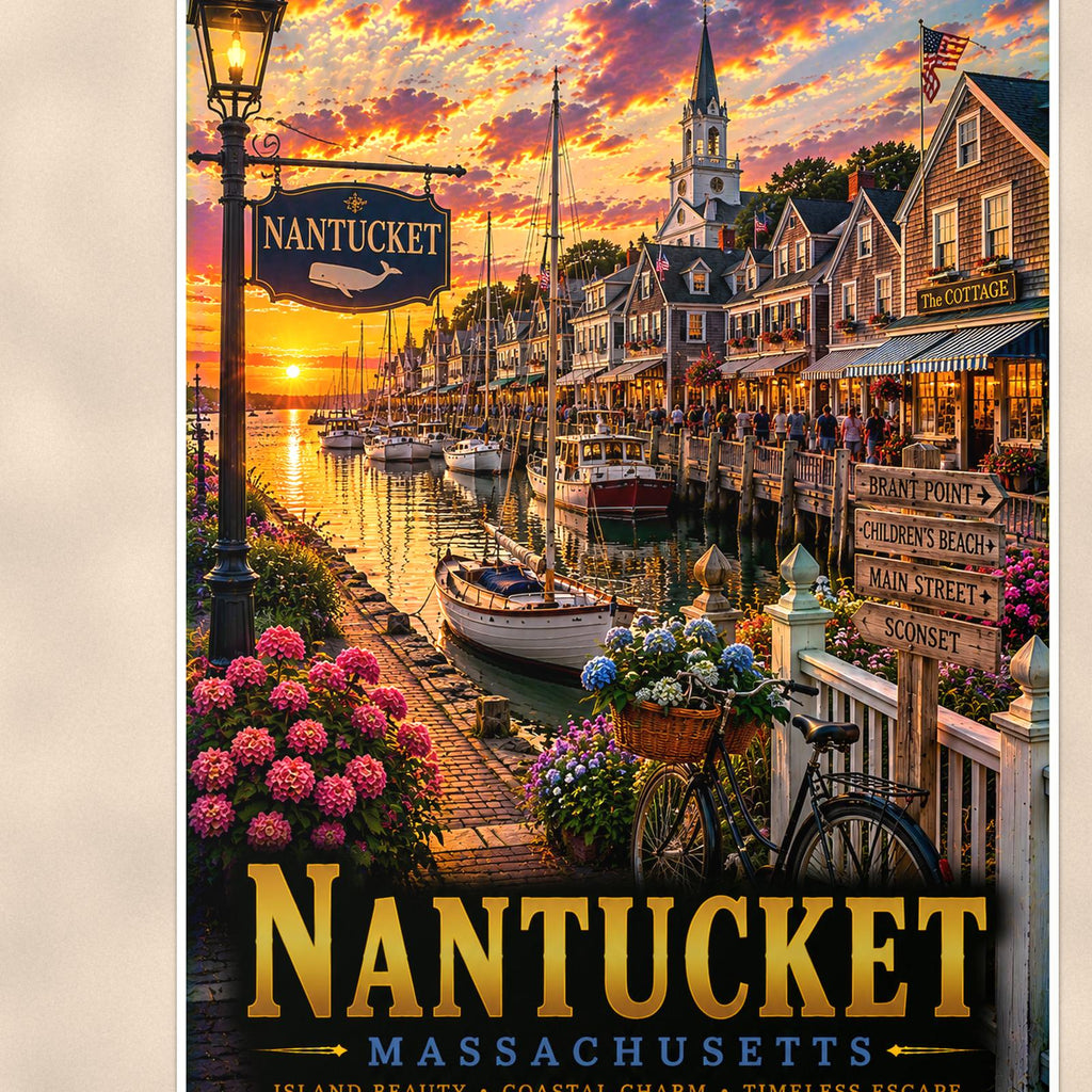Nantucket — 24x36 in art print poster, premium luster paper with a white border; close-up framed on the main subject of the artwork, paper surface visible.
