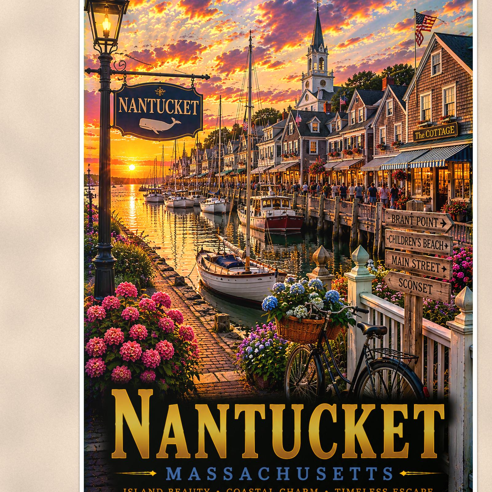 Nantucket — 24x36 in art print poster, premium luster paper with a white border; close-up framed on the main subject of the artwork, paper surface visible.
