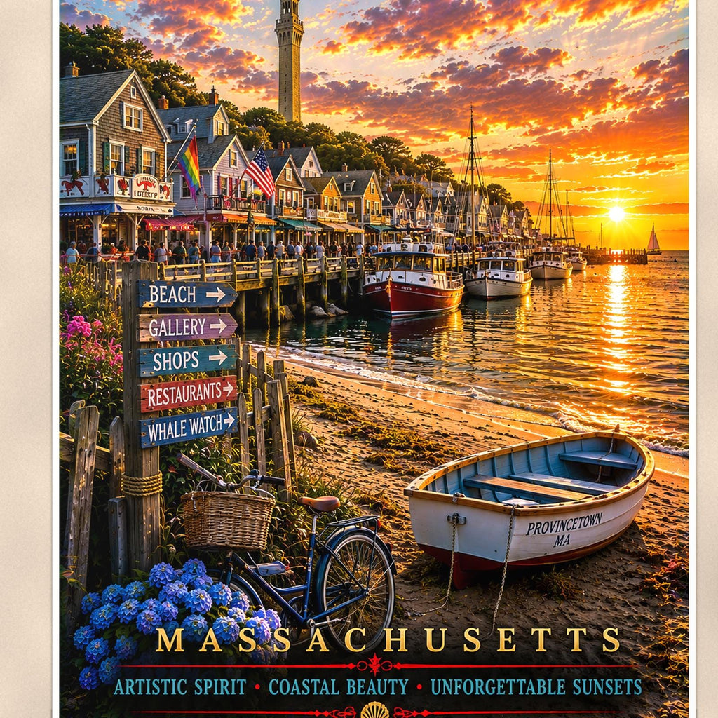 Provincetown — 24x36 in art print poster, premium luster paper with a white border; close-up framed on the main subject of the artwork, paper surface visible.