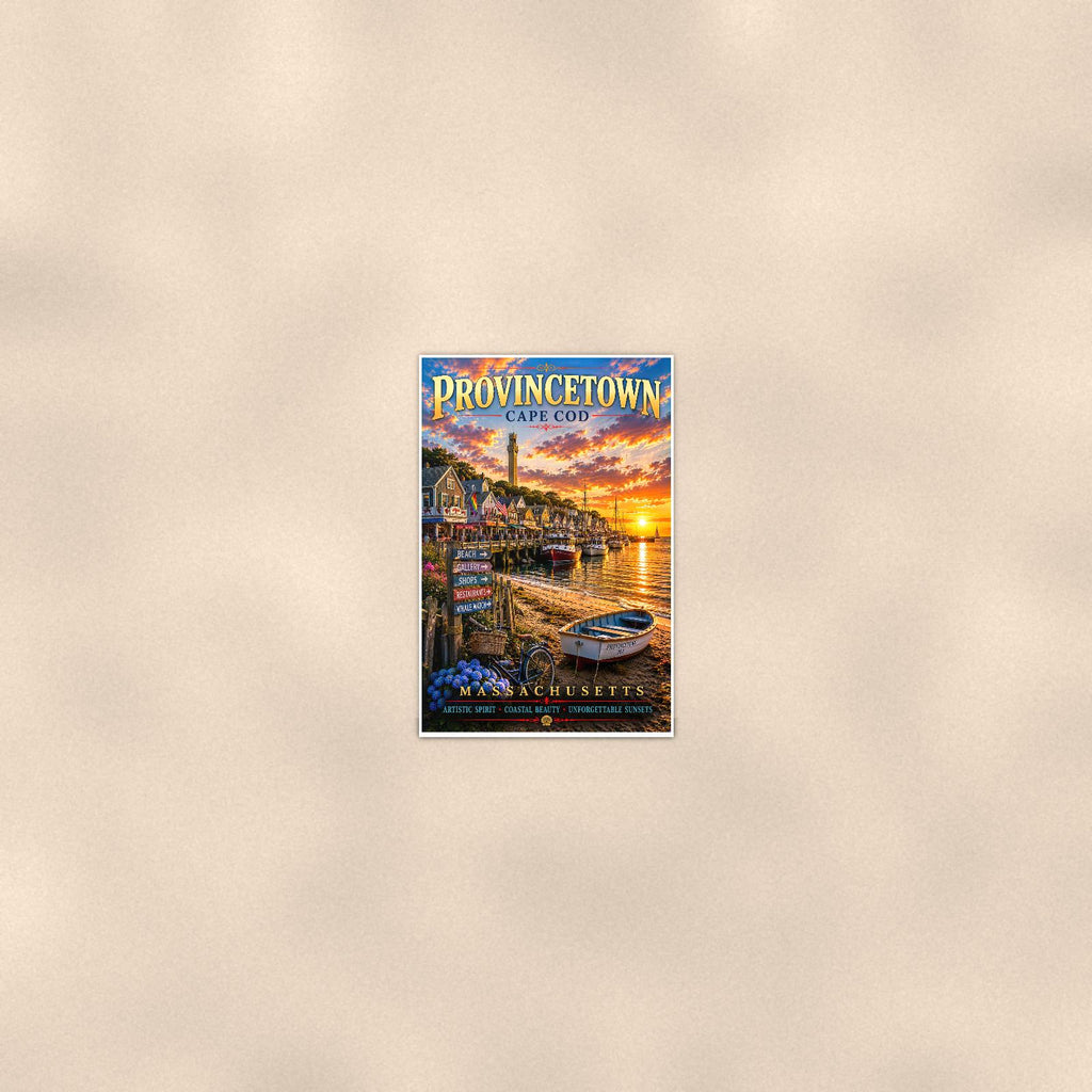 Provincetown — 24x36 in art print poster, premium luster paper with a white border; poster seen from further back, at true 24x36 in scale on a warm wall.