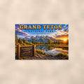 Grand Teton National Park - Schwabacher Landing — 36x24 in art print poster, premium luster paper with a white border; poster shown straight on against a warm wall.