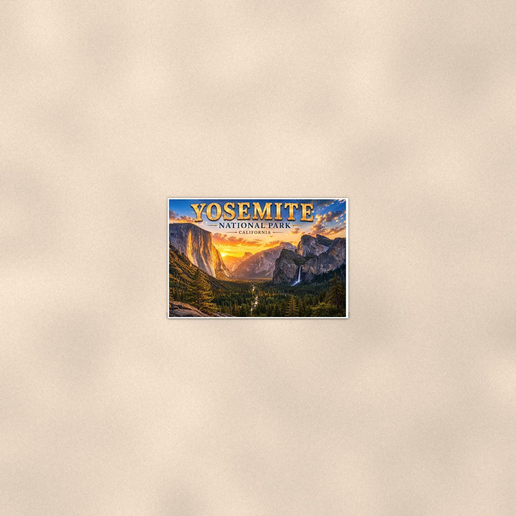 Yosemite National Park - Tunnel View — 36x24 in art print poster, premium luster paper with a white border; poster seen from further back, at true 36x24 in scale on a warm wall.