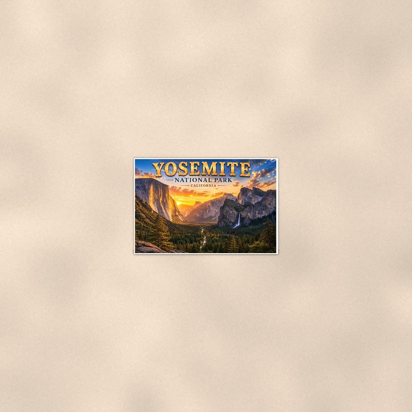 Yosemite National Park - Tunnel View — 36x24 in art print poster, premium luster paper with a white border; poster seen from further back, at true 36x24 in scale on a warm wall.