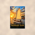 Friendship Sloop - Rockport, Massachusetts — 24x36 in art print poster, premium luster paper with a white border; poster shown straight on against a warm wall.