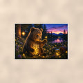 Starry Night Bear — 36x24 in art print poster, premium luster paper with a white border; poster shown straight on against a warm wall.