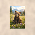 Cub and Butterflies Bear — 24x36 in art print poster, premium luster paper with a white border; poster shown straight on against a warm wall.