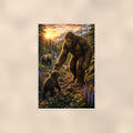 Bear Cub Buddies Bigfoot — 24x36 in art print poster, premium luster paper with a white border; poster shown straight on against a warm wall.