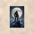 Full Moon Bigfoot — 24x36 in art print poster, premium luster paper with a white border; poster shown straight on against a warm wall.