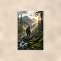 Waterfall Valley Bigfoot — 24x36 in art print poster, premium luster paper with a white border; poster shown straight on against a warm wall.