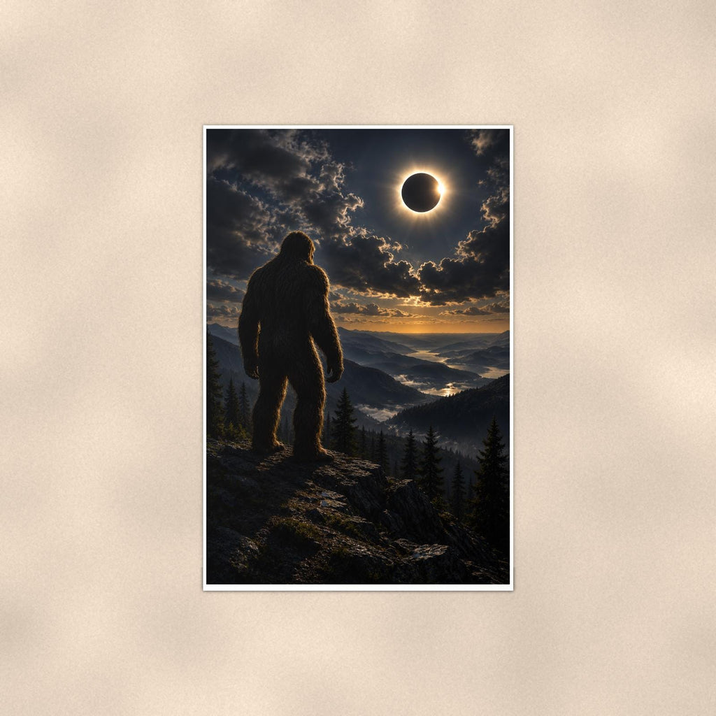 Eclipse Bigfoot — 24x36 in art print poster, premium luster paper with a white border; poster shown straight on against a warm wall.