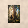 Redwood Sunbeams Bigfoot — 24x36 in art print poster, premium luster paper with a white border; poster shown straight on against a warm wall.