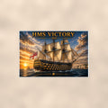HMS Victory Tall Ship — 36x24 in art print poster, premium luster paper with a white border; poster shown straight on against a warm wall.
