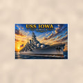 USS Iowa Battleship — 36x24 in art print poster, premium luster paper with a white border; poster shown straight on against a warm wall.