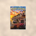New England coastal town — 24x36 in art print poster, premium luster paper with a white border; poster shown straight on against a warm wall.